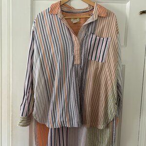 Anthropologie Maeve Multi Colored Striped Tunic Button Down Shirt Size M